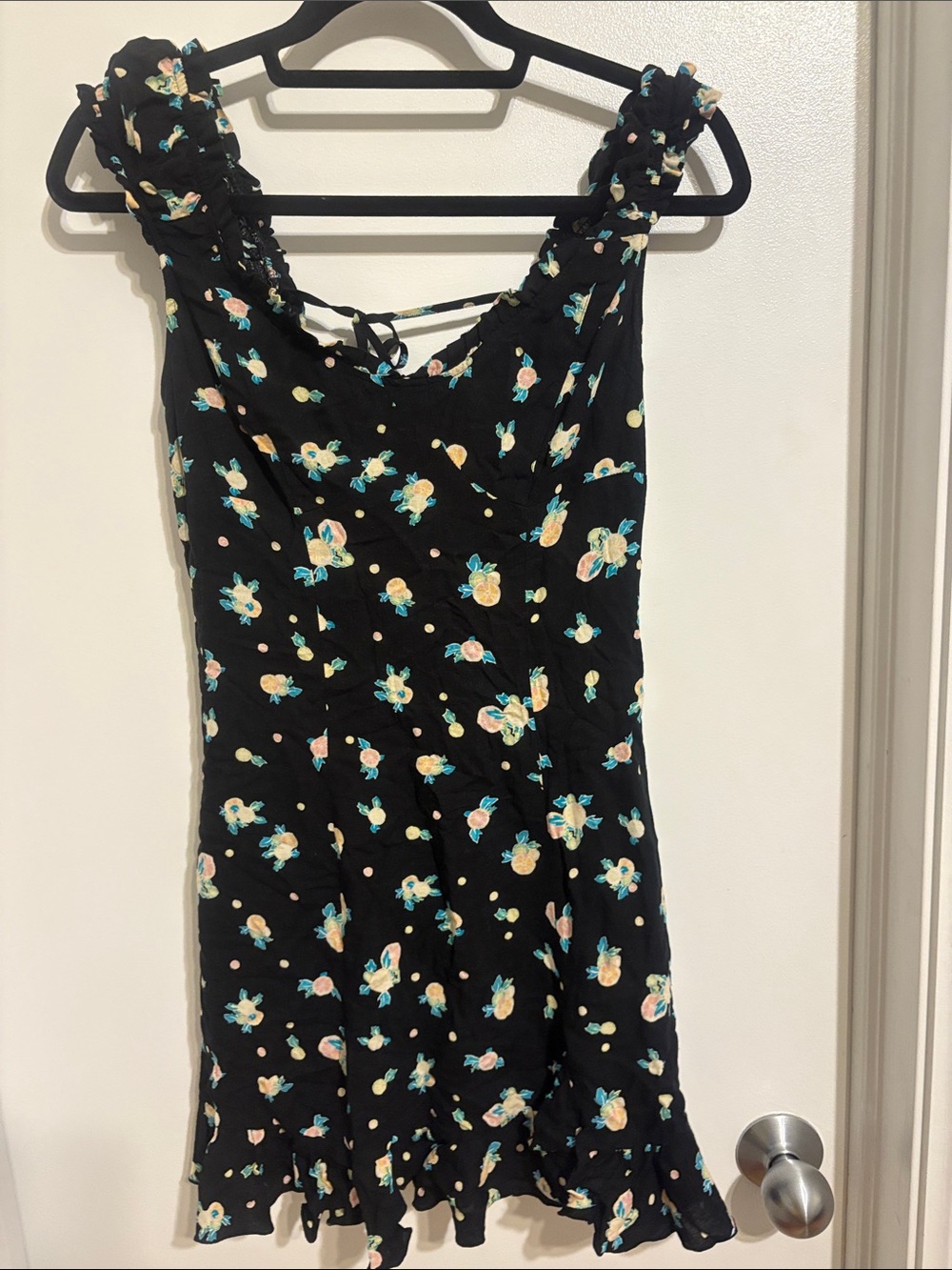 Free People Black Citrus Mini Dress with Pastel Floral Print